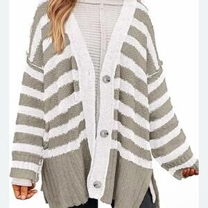 Cozy Striped Cardigan in Gray and White